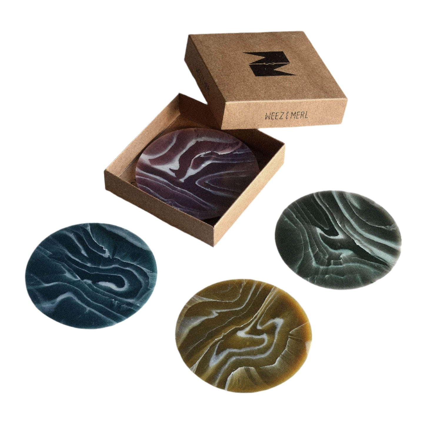 Recycled Plastic Set of 4 Gift-Boxed Coasters Ripple Mix