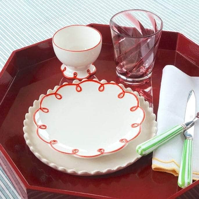 Rosy Red Scalloped Tea Plates | Set of 4