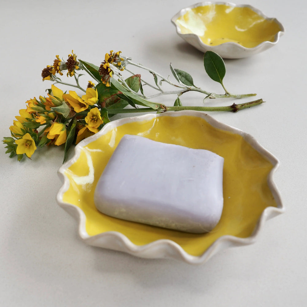 Yellow Handmade Curvy Ceramic Soap Dish