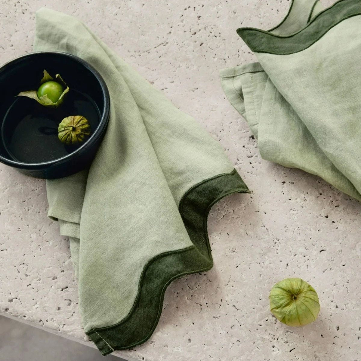 Sage and Forest Green Waved Linen Table Napkins (Set of Four)