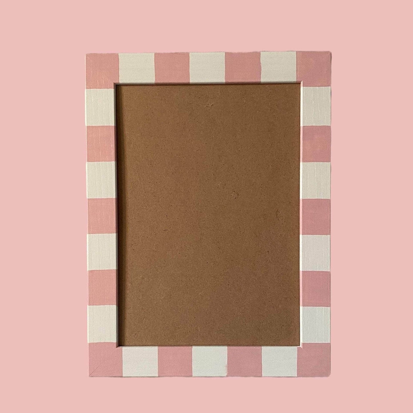 Painted Wood Picture Frame, Pink / Ivory Stripe