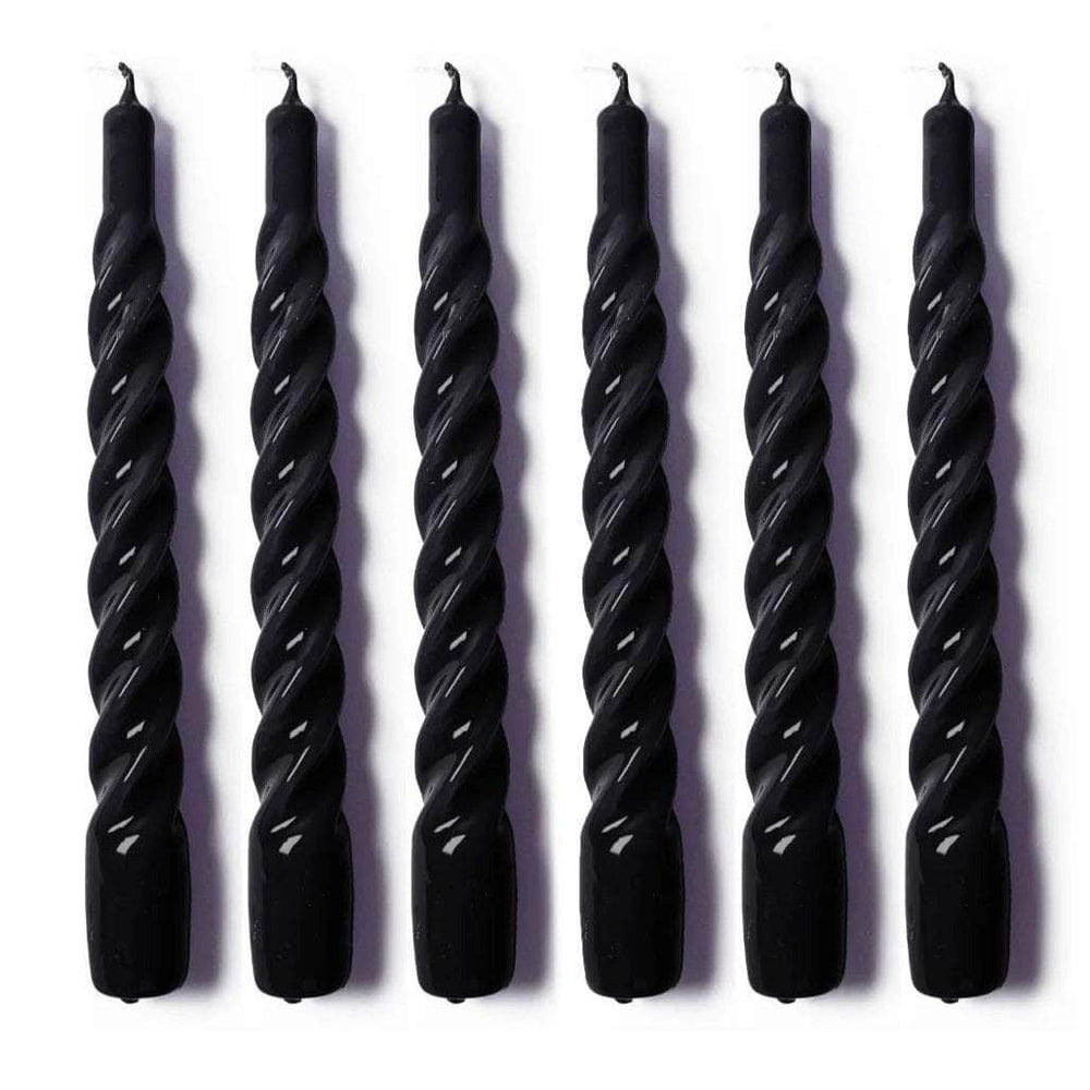 Black Twisted Gloss Candles - Set of 6