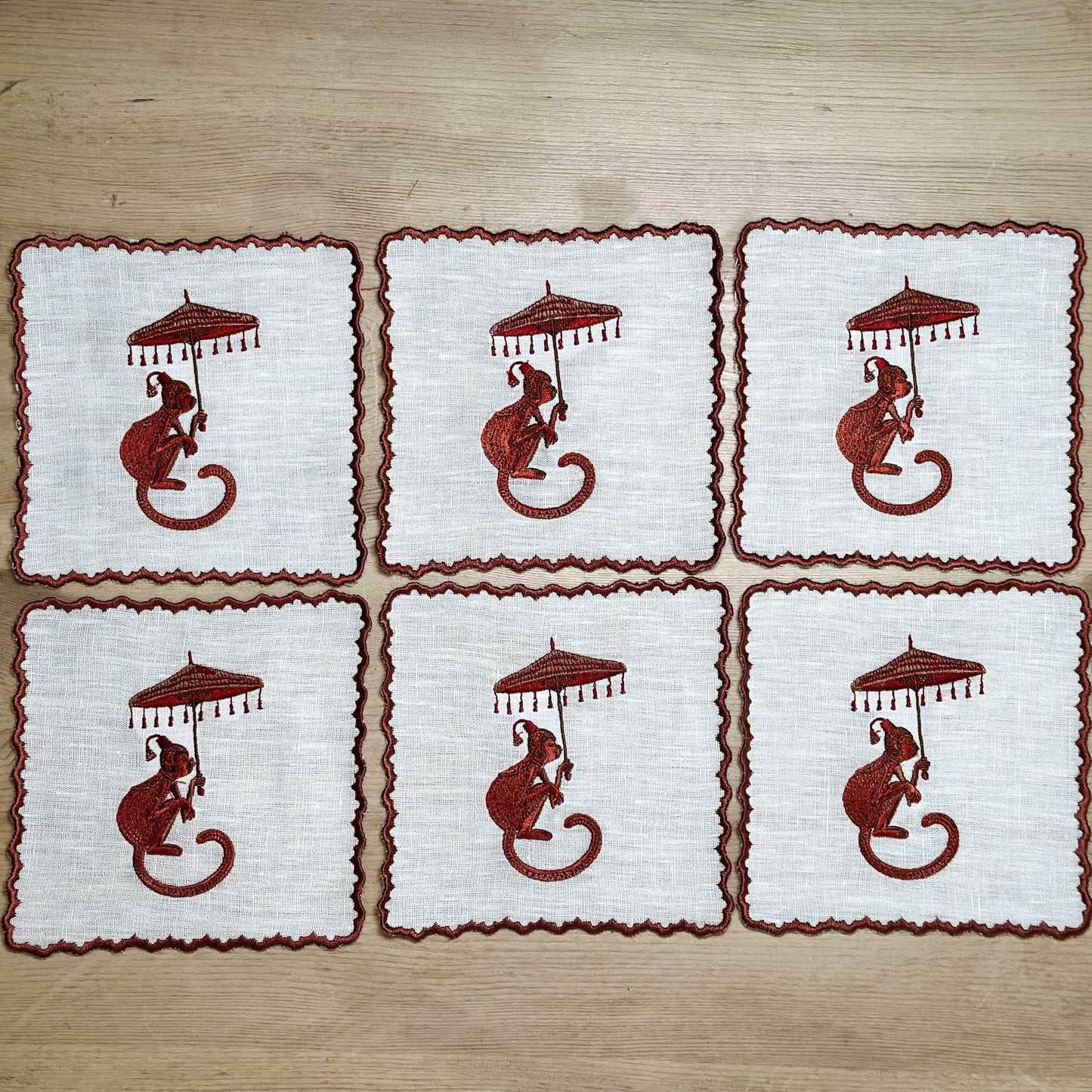 Monkeys - Monkeys Embroidery Cocktail Napkin Set (set of 6)