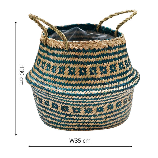 Seagrass Tribal Teal Lined Basket Medium