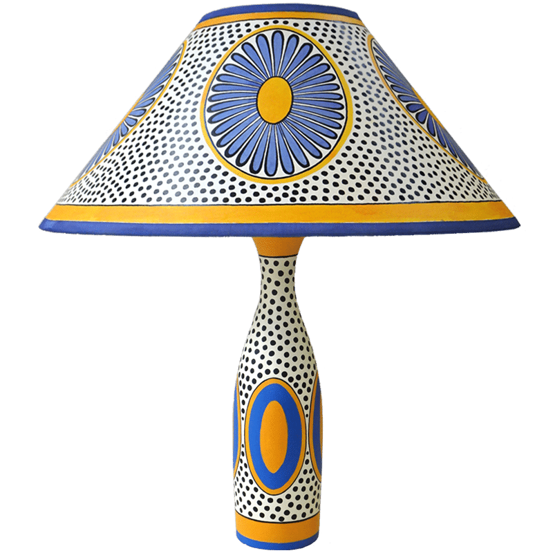 Daisy Hand Painted 14" Lampshade in Blue Yellow