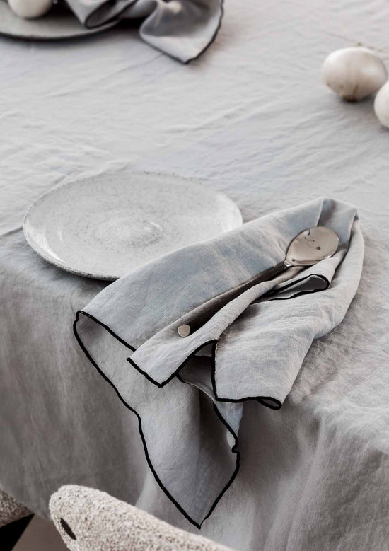 Amara Stitch 100% Linen Tablecloth - Cool Grey