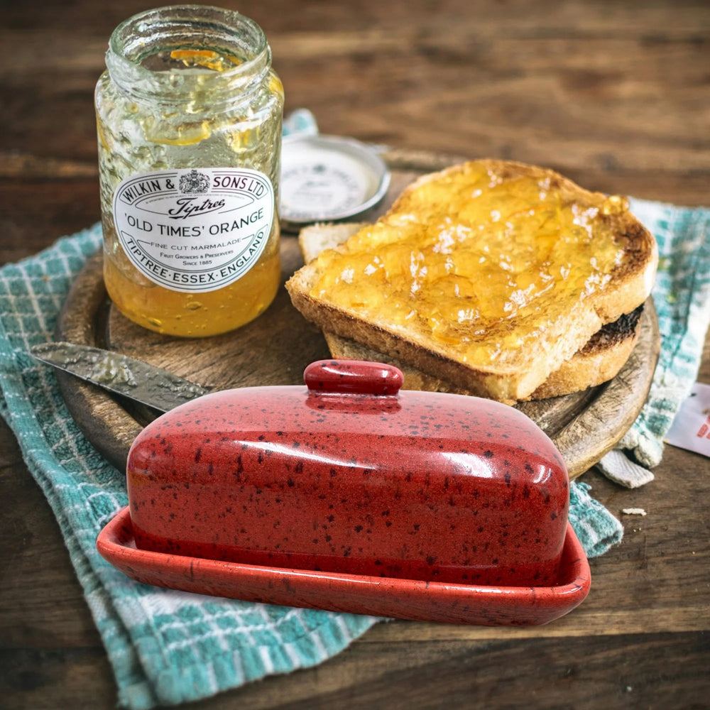 Butter Dish with Lid Speckled Red Glaze