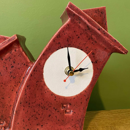 Double Ceramic Mantel Clock - Red Speckle Glaze