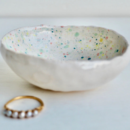 Handmade Mini Rainbow Splatter Ceramic Ring Dish