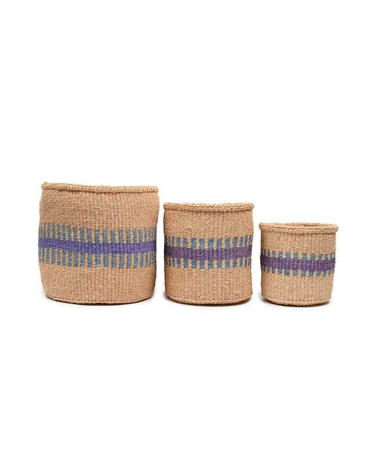 HUDUMA: Purple & Blue Stripe Woven Storage Basket