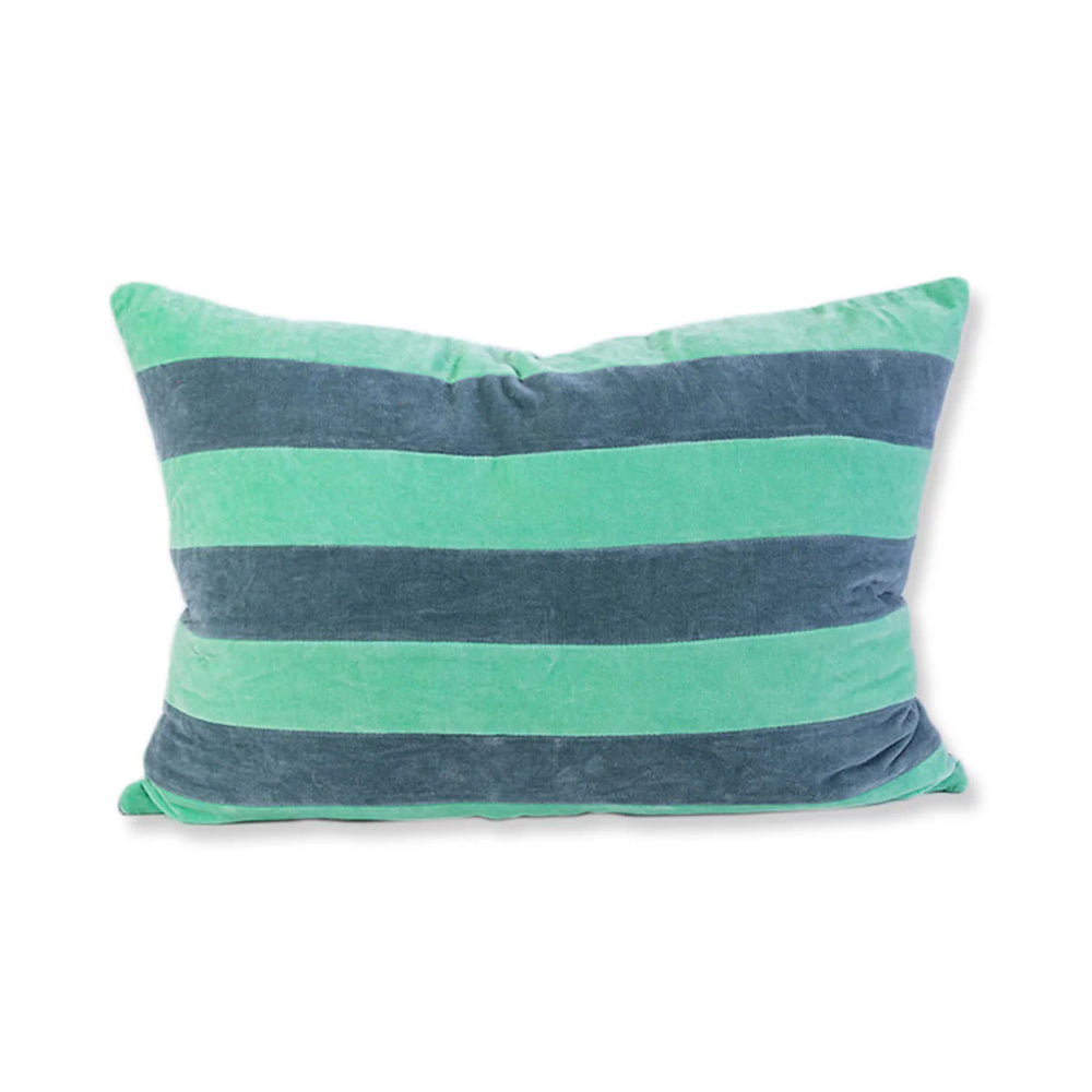 Striped Velvet Lumbar Pillow - Mint + Aqua