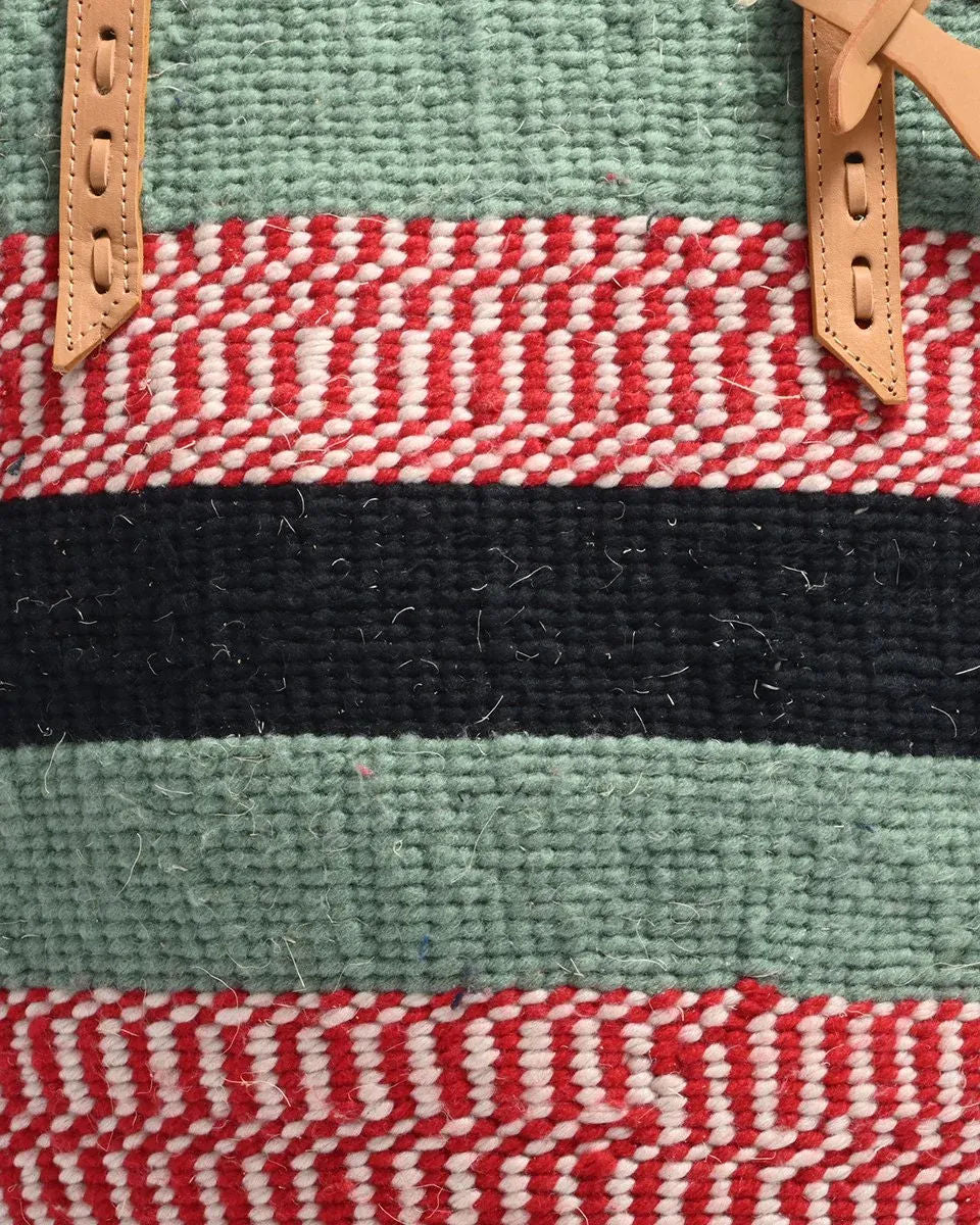 TAKA: Handwoven Green, Red, Cream, Black Wool Tote Bag