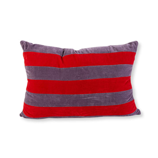 Striped Velvet Lumbar Pillow - Lilac + Cherry