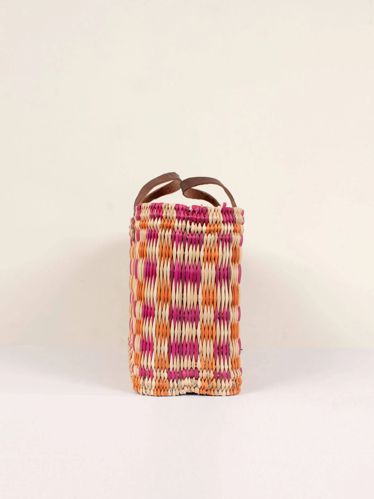 Chequered Reed Basket - Pink + Orange