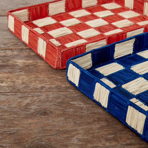 Blue Squares Rectangular Tray