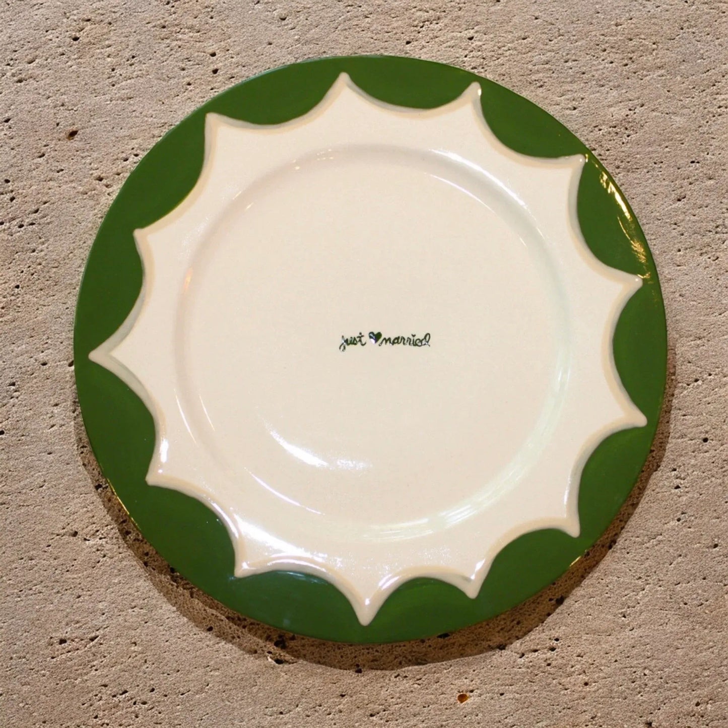 Hand-Painted “just married” Scalloped Cake Plate