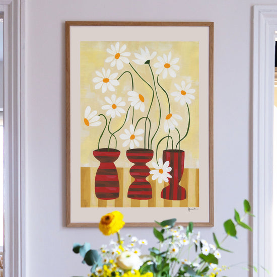 Daisies In Mini Striped Vases Print