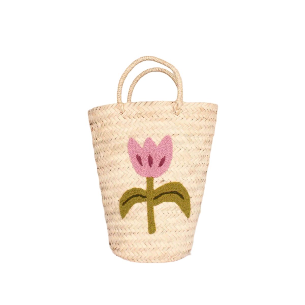 Hand Embroidered Bucket Basket, Tulip