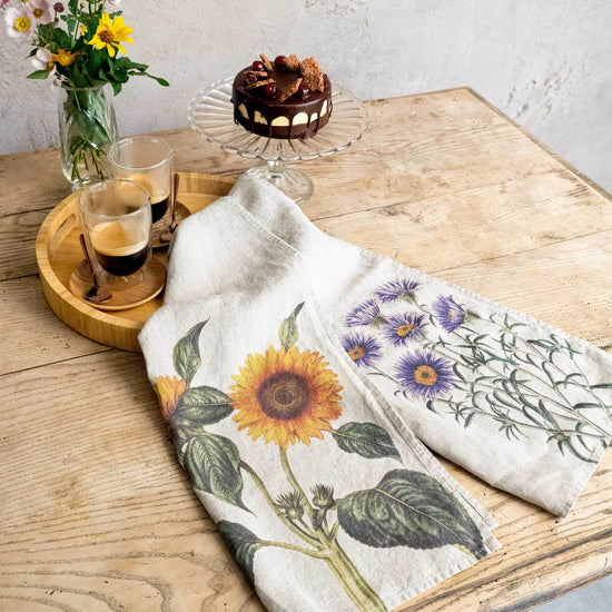 Linen Kitchen Towels ASTER & SUNFLOWERS Set of 2