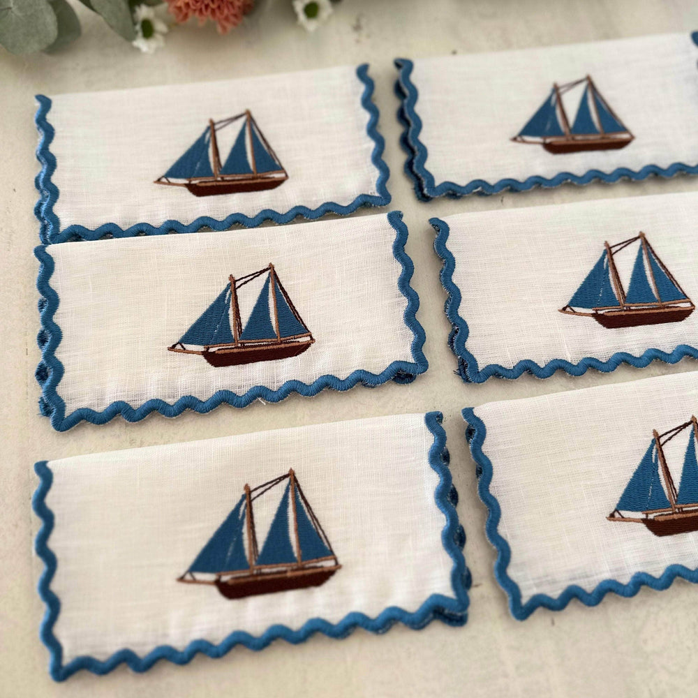 Sailing - Sailing Embroidery Cocktail Napkin Set (set of 6)