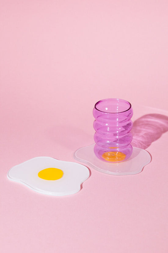 Squiggled Raw To Fried Egg Glass Coaster Set of Two