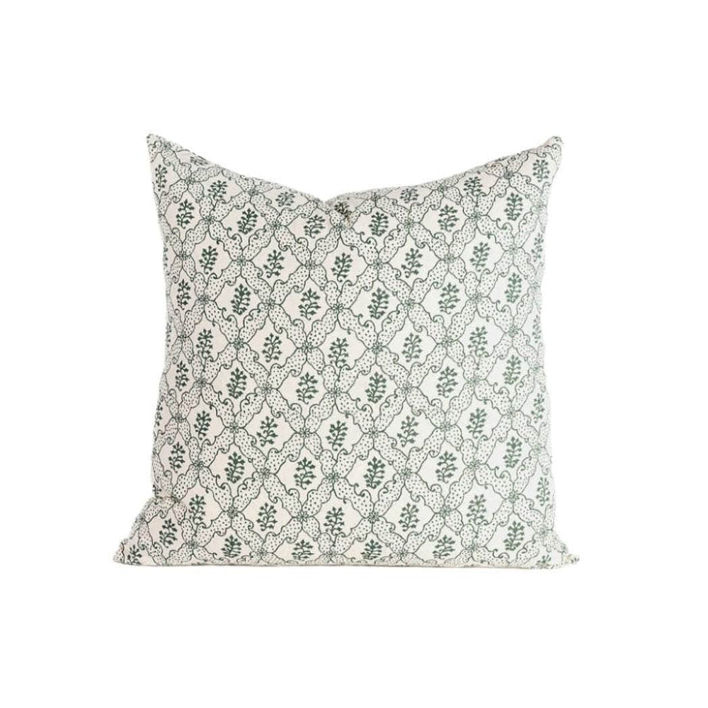 Lattice Flower Cotton Scatter Cushion in Green