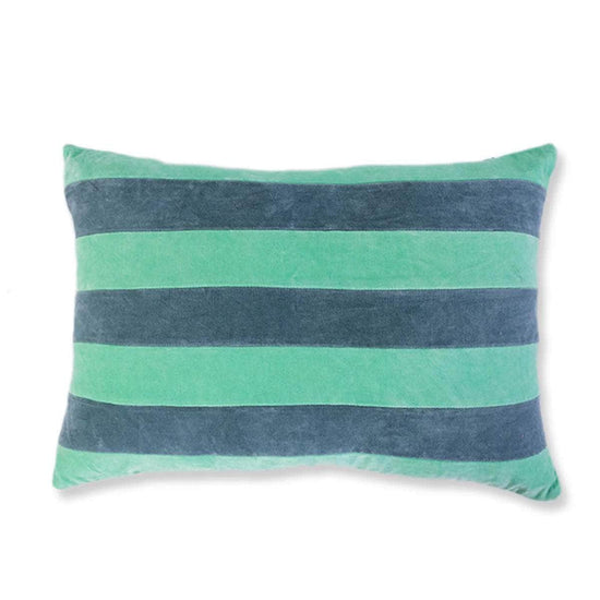 Striped Velvet Lumbar Pillow - Mint + Aqua