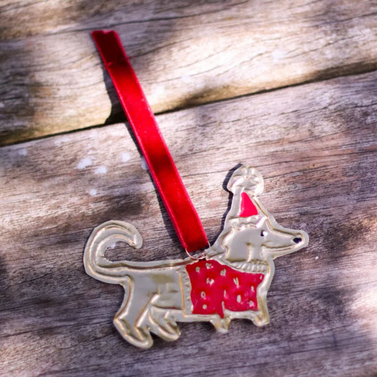 Gold Embossed Christmas Dog Ornament