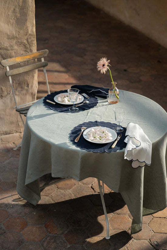 The Slate Blue Linen Scalloped Round Placemats (Set of 2)