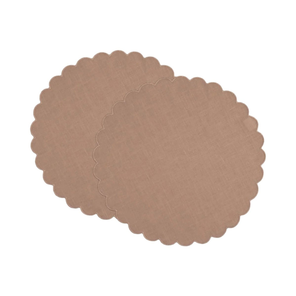 The Blushed Pink Linen Scalloped Round Placemats (Set of 2)