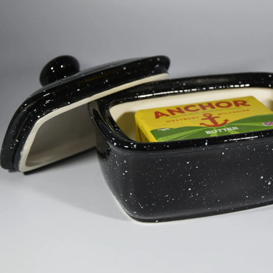 Butter Dish with Lid - Black Speckle Glaze