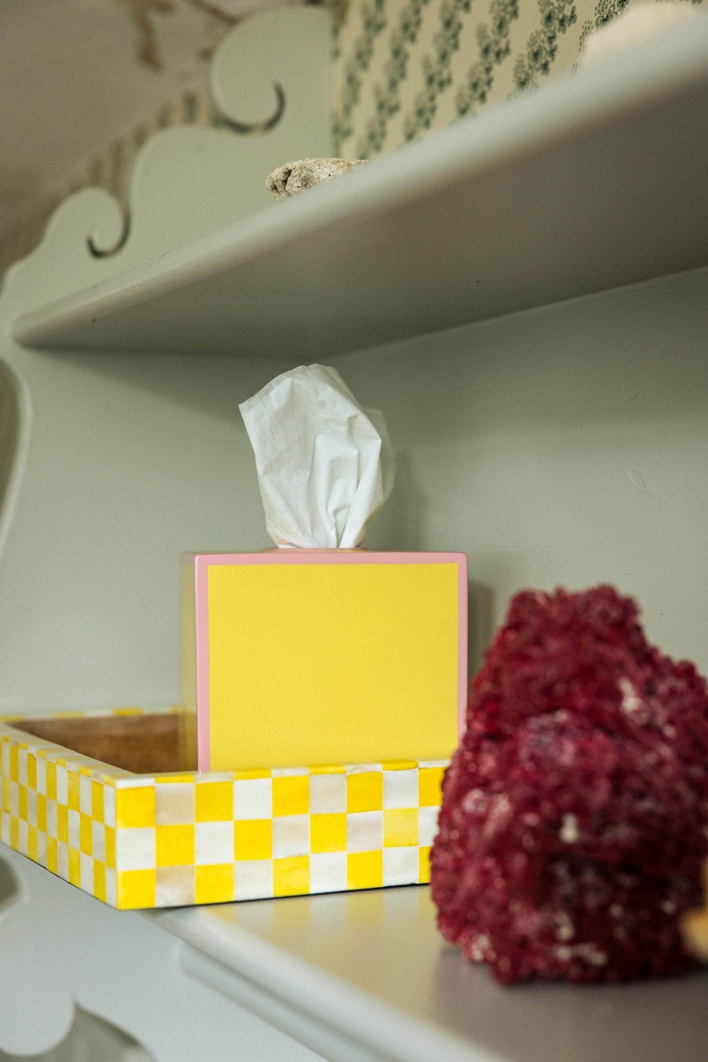 Tissue Box Cover - Soft Yellow and Rose Pink