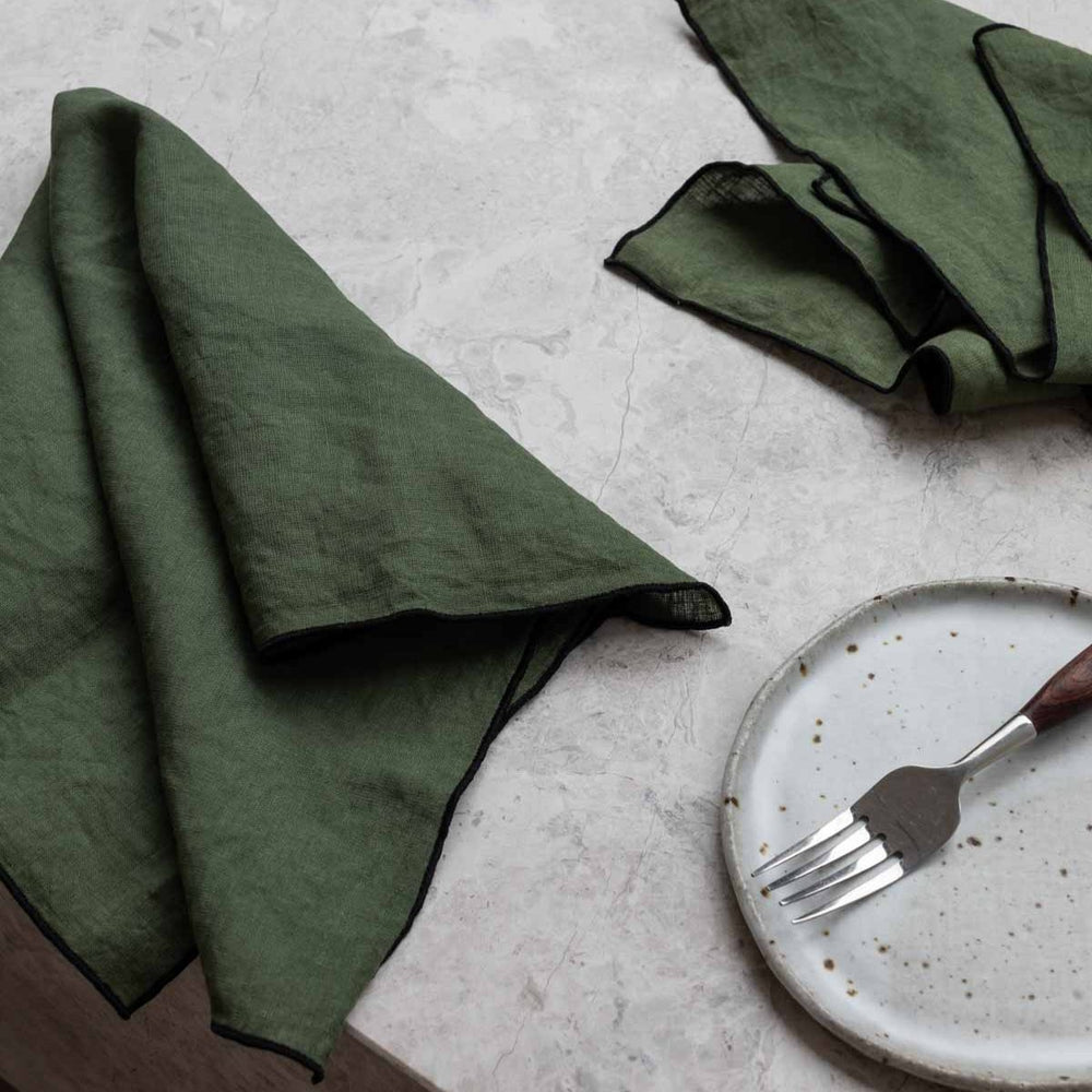 Amara Stitch 100% Linen Napkins - Forest Green (Set of Four)