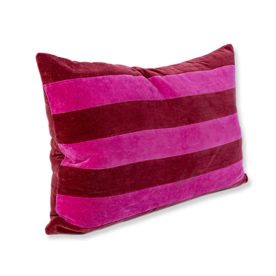 Striped Velvet Lumbar Pillow - Wine + Hot Pink