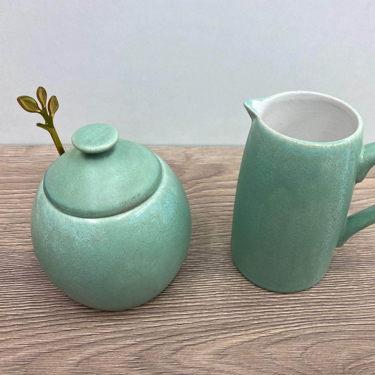 Sugar Bowl and Milk Jug Set Cornish Copper Glaze