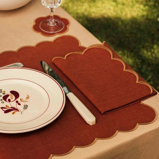 The Red and Yellow Ochre Linen Scalloped Napkins (Set of 2)