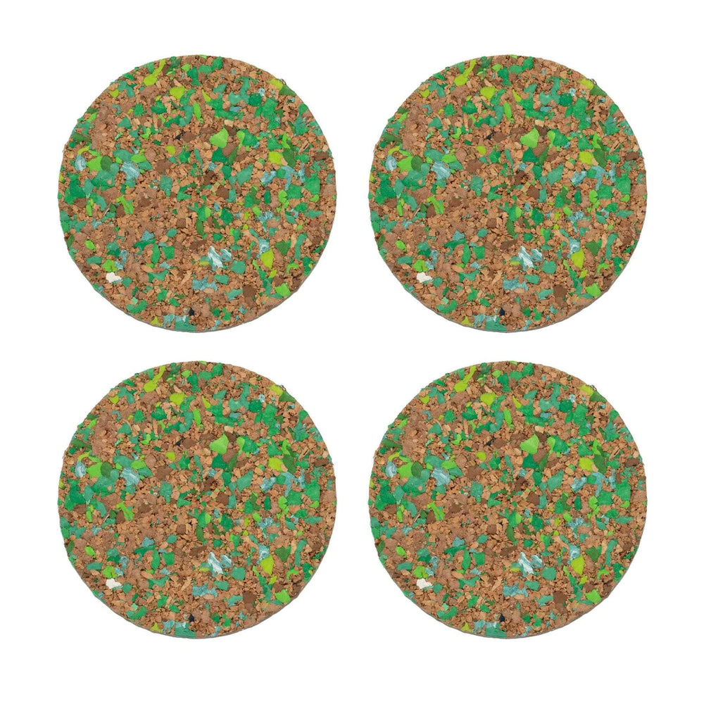 Green Speckled Round Cork Coasters - Set of 4