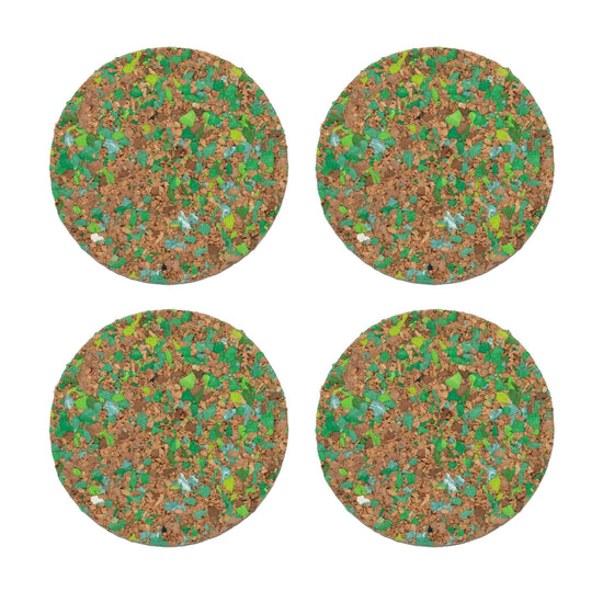 Green Speckled Round Cork Coasters - Set of 4