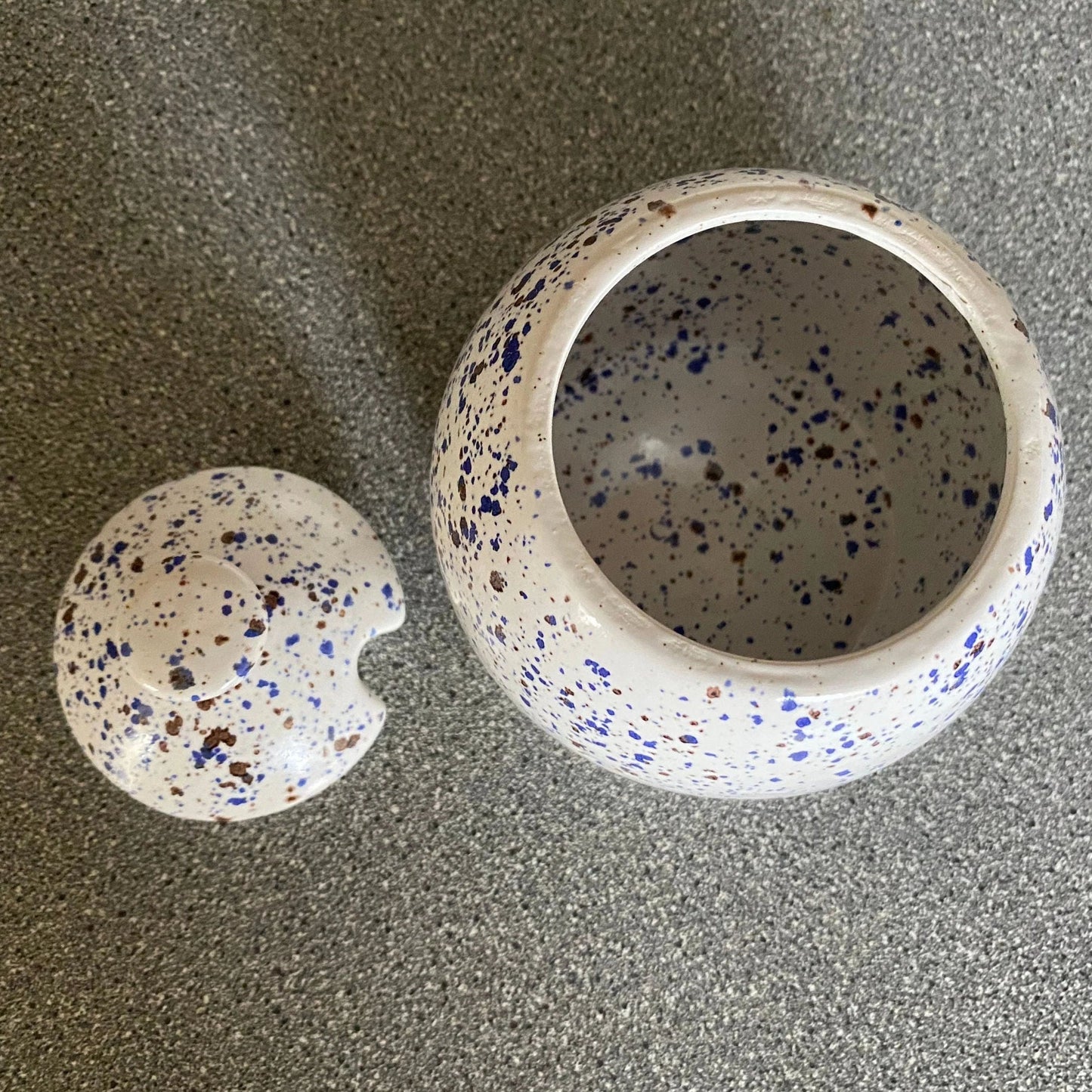 Sugar Bowl with Lid and Spoon in Speckled Blue Glaze