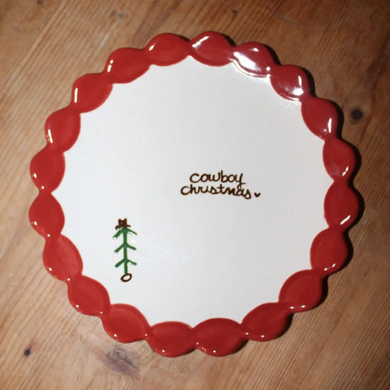 "Cowboy christmas" Scalloped Edge Dessert Plate