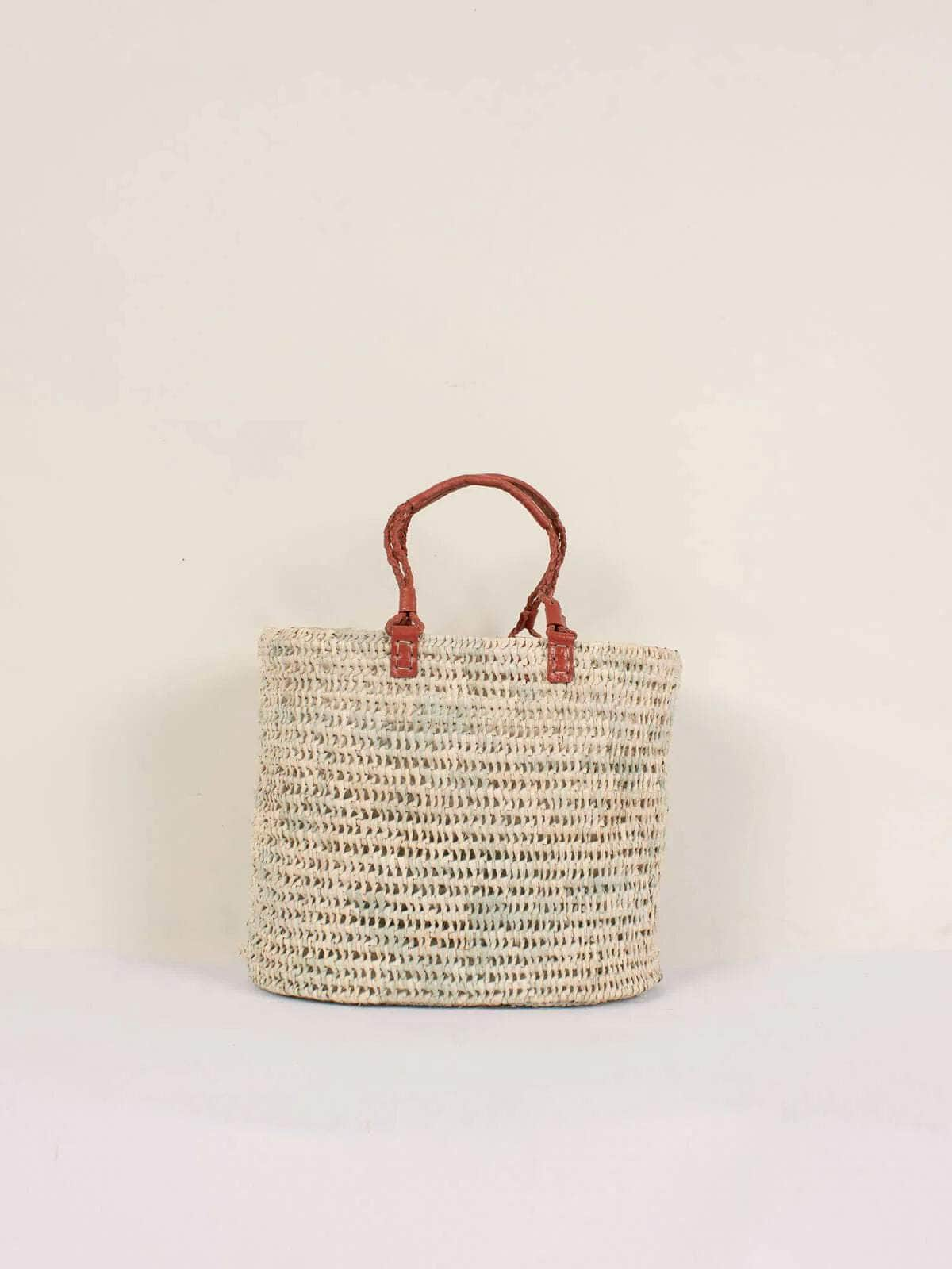 Pleated Leather Handle Basket - Terracotta