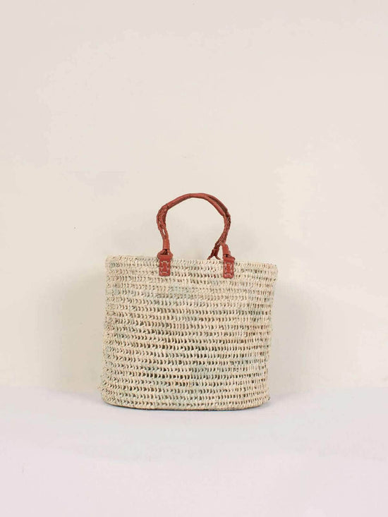 Pleated Leather Handle Basket - Terracotta