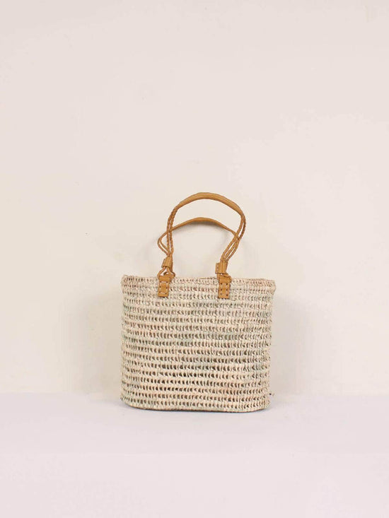 Pleated Leather Handle Basket - Mustard