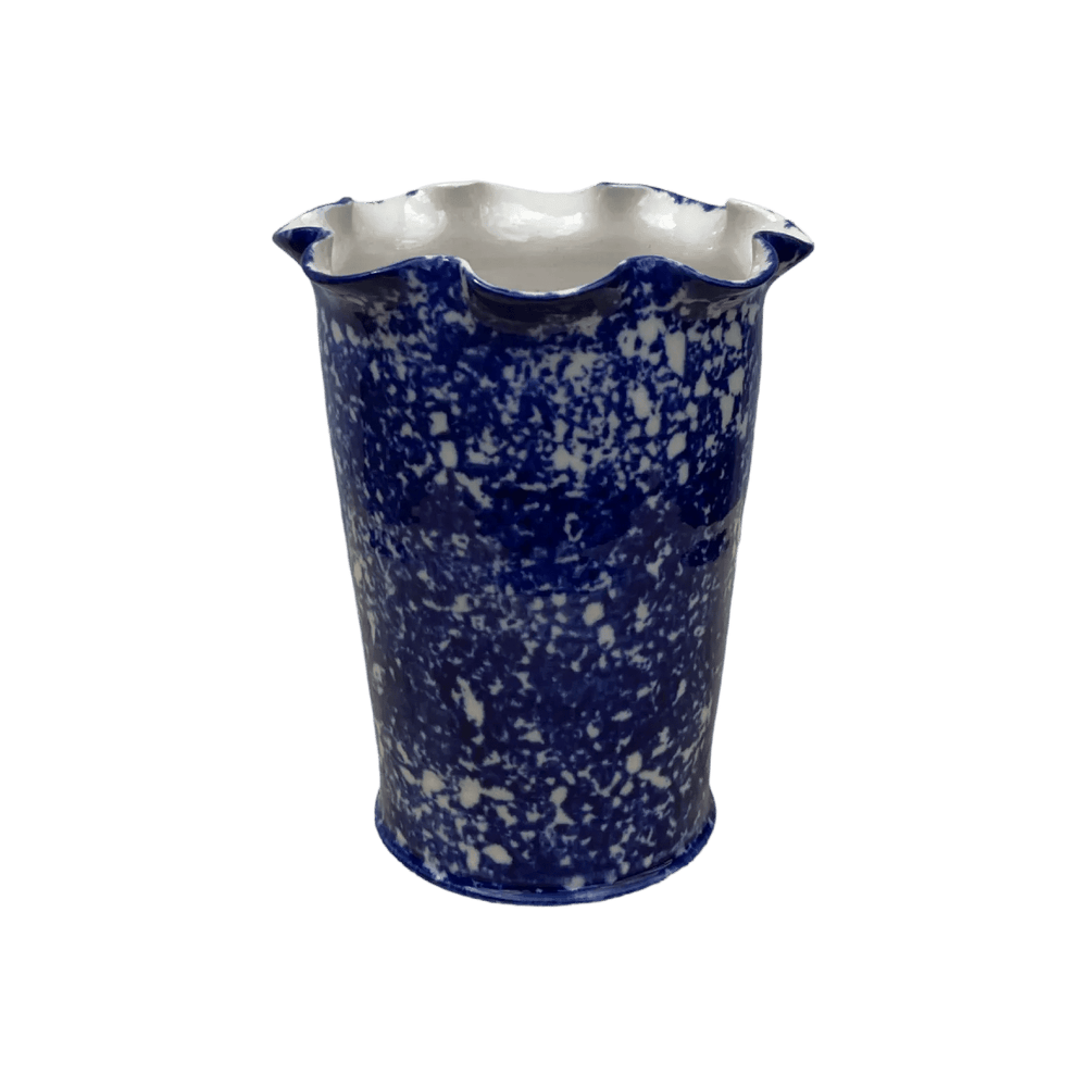 Cobalt Sponged Vase - White