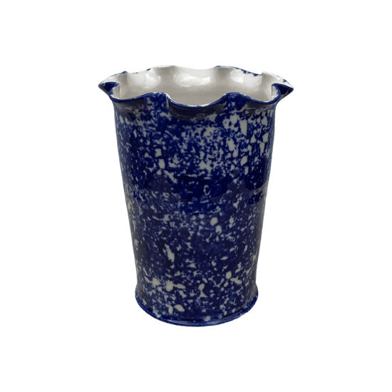 Cobalt Sponged Vase - White