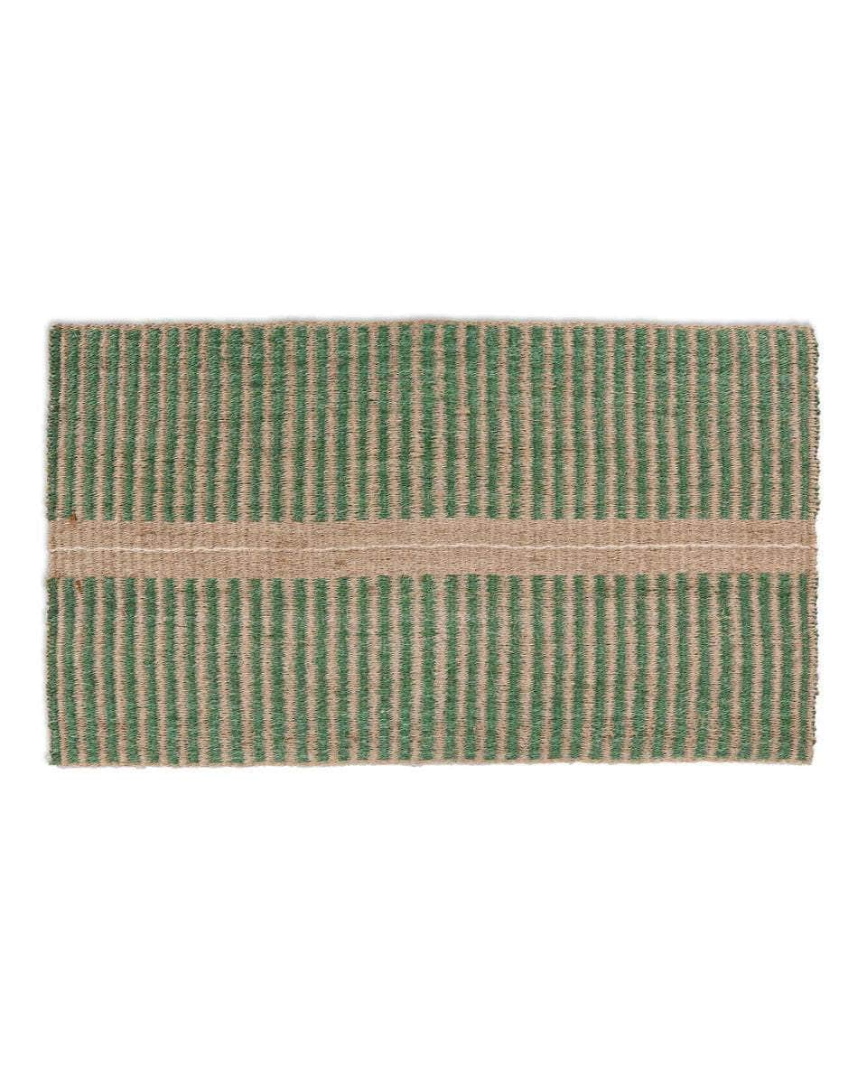 WAVU: Green, Natural & White Stripe Woven Sisal Doormat