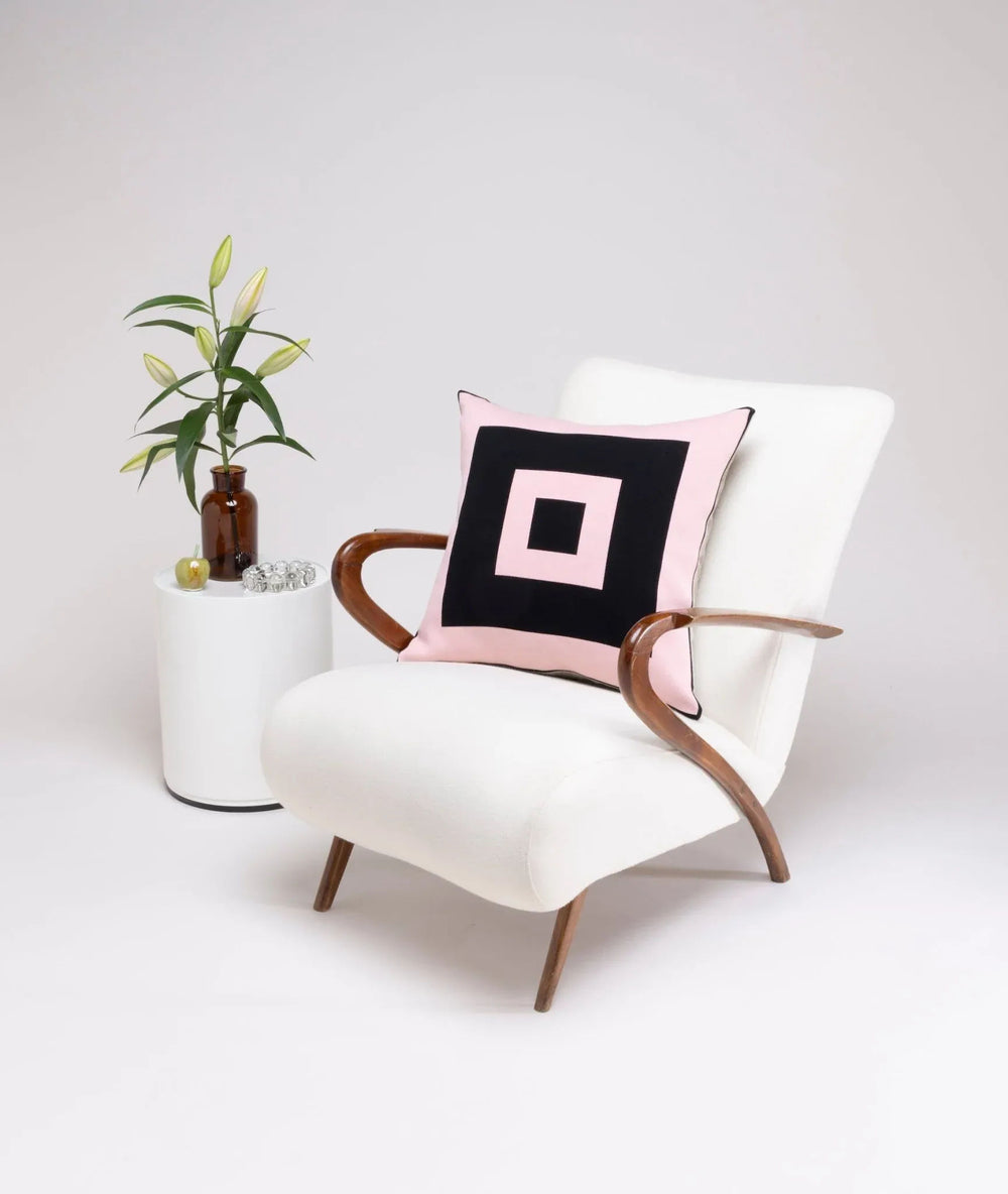 Bold Frame Jacquard Cushion - Soft Pink