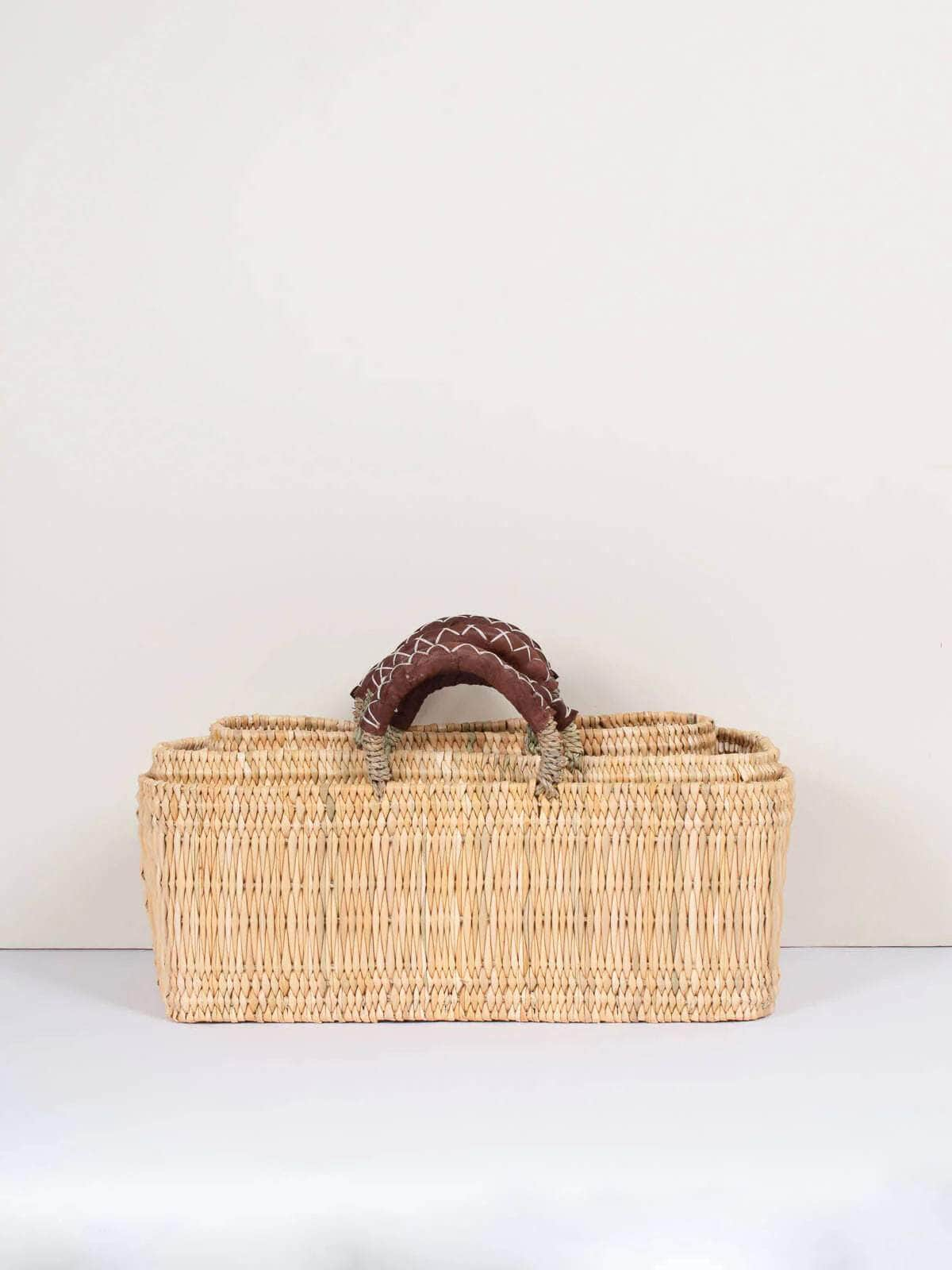 Reed Basket with Leather