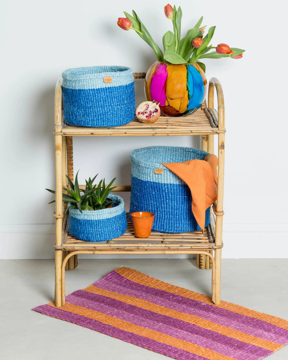 TOFAUTI: Two Blue Duo Colour Block Woven Basket