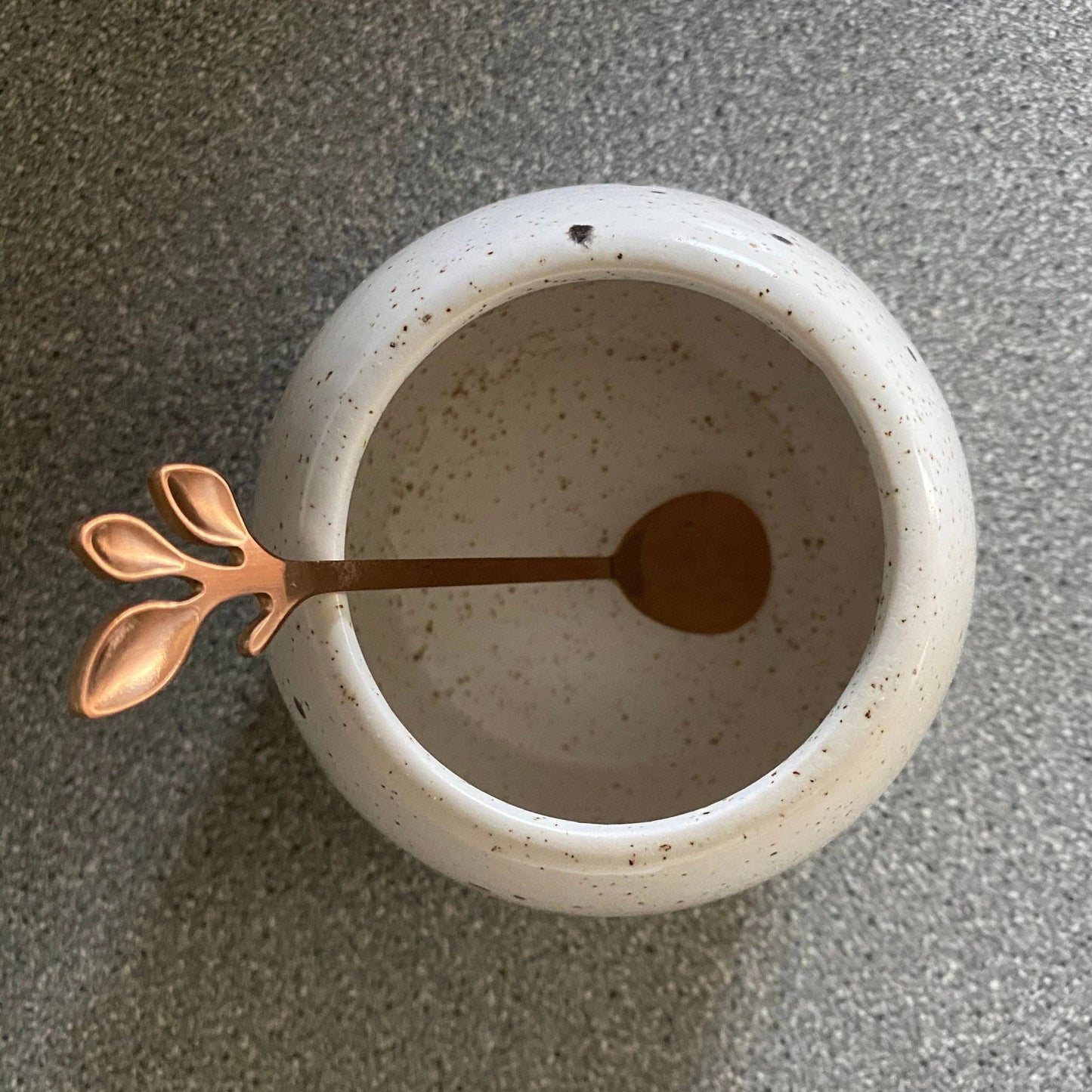 Sugar Bowl with Lid, Jam Pot, Leafy Spoon, Confetti Glaze